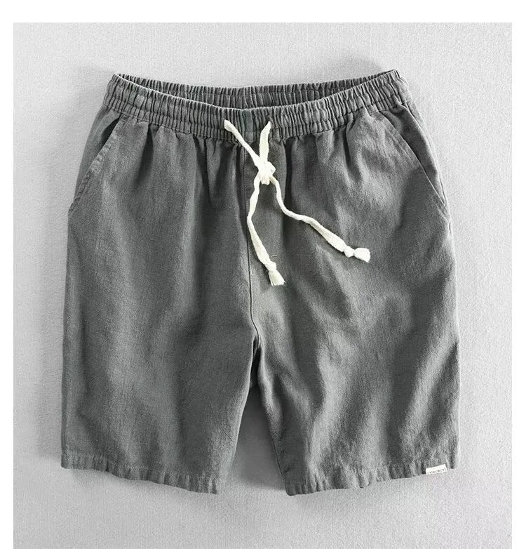 Pantalones cortos lino hombre cómodos con cinturón
