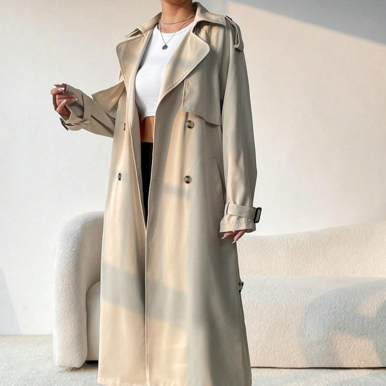 Abrigo Trench Elegante Mujer Cinturón Ajustable - Vestiria