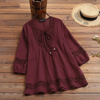 Blusa encaje elegante con lazo delantero