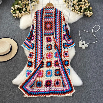Kimono Mujer Crochet Boho Largo Floral