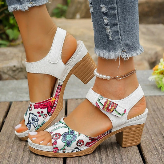Sandalias Mujer Tacón Medio de Imitación Piel - Vestiria