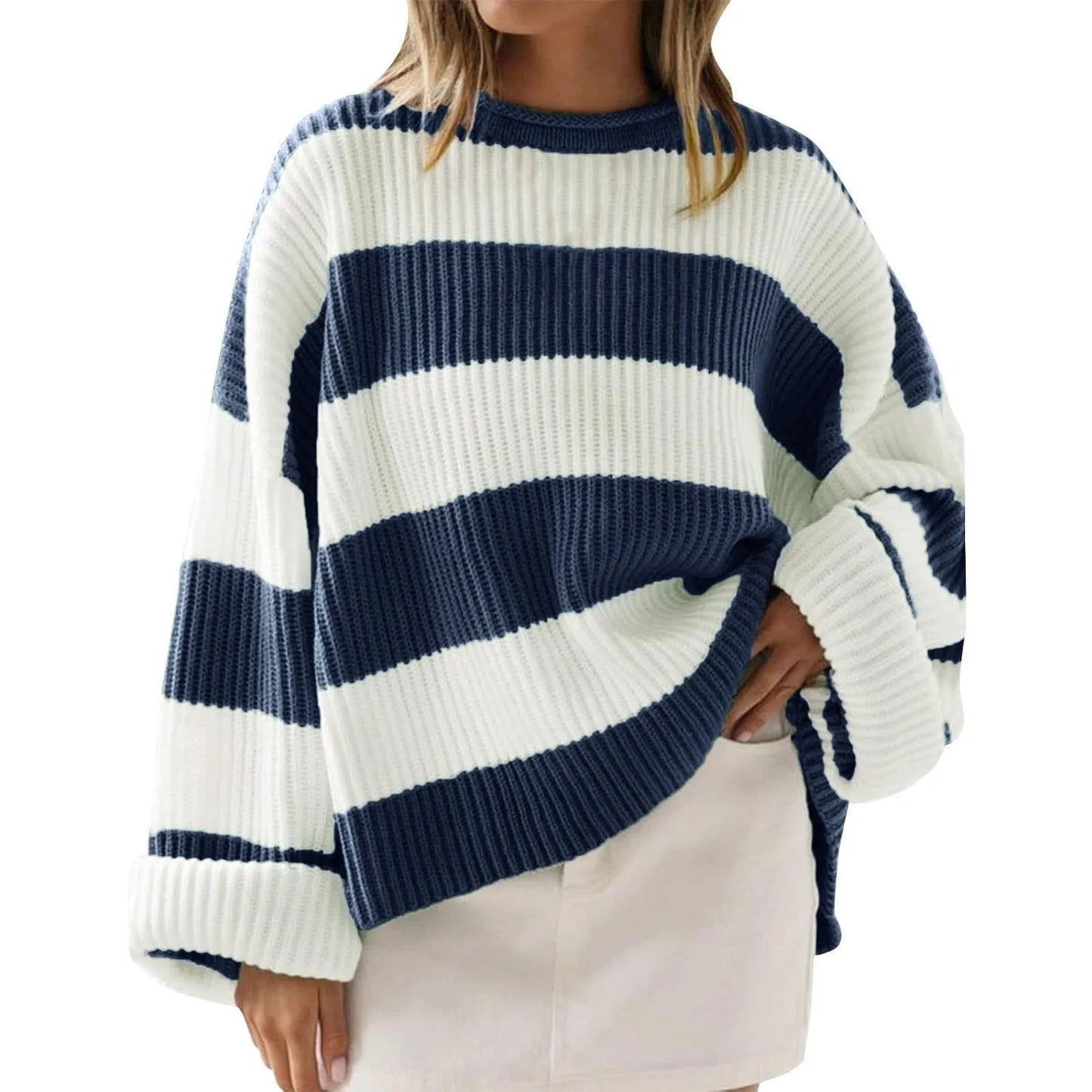 Sudadera Mujer Rayas Gruesas Tejido Acogedor Oversize