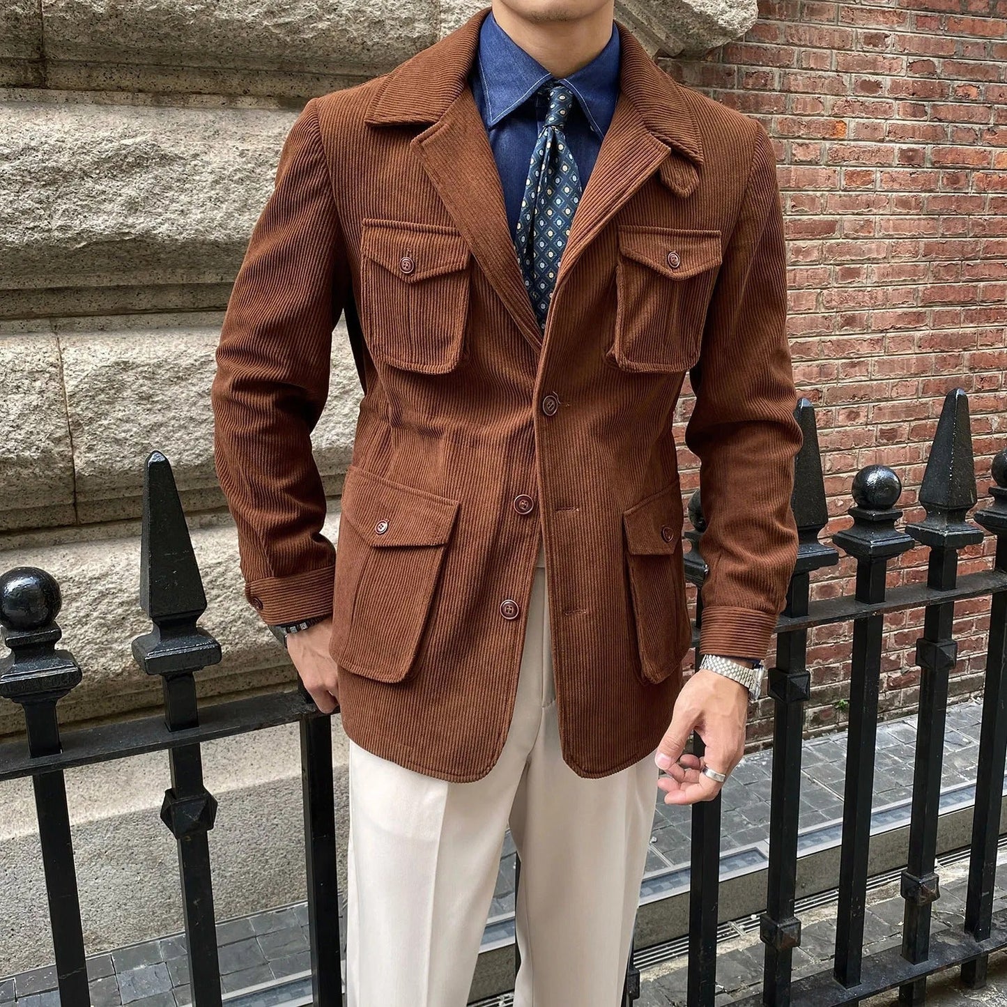 Chaqueta Hombre Cuero Corte Clásico Bolsillos Prácticos - Vestiria