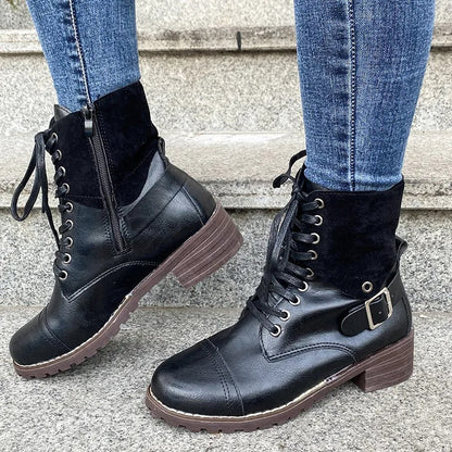 Botas Mujer Cuero Sintético Tobillo Estilo Rústico
