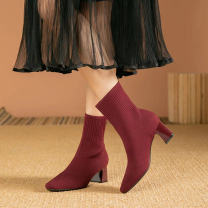 Botas Mujer Invierno con Tacón Alto y Calcetín Suave