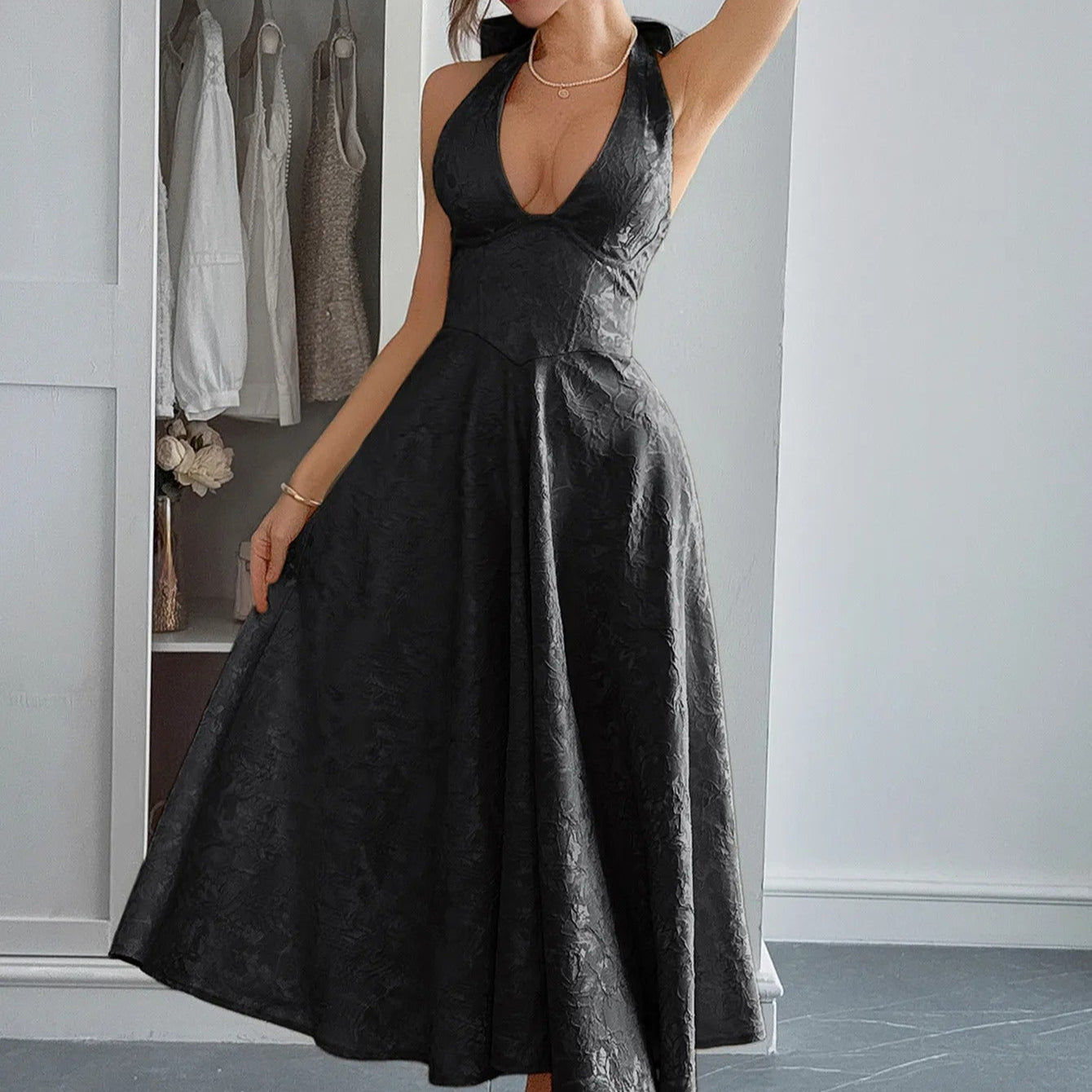 Vestido Mujer Midi Elegante Escote Halter