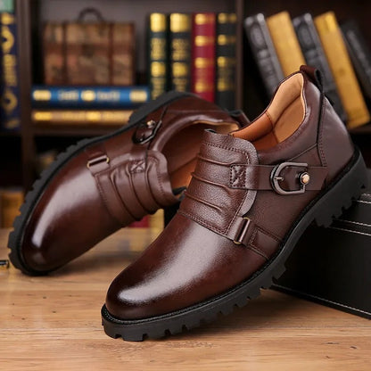 Zapatos Hombre Cuero Liso Hebilla Lateral