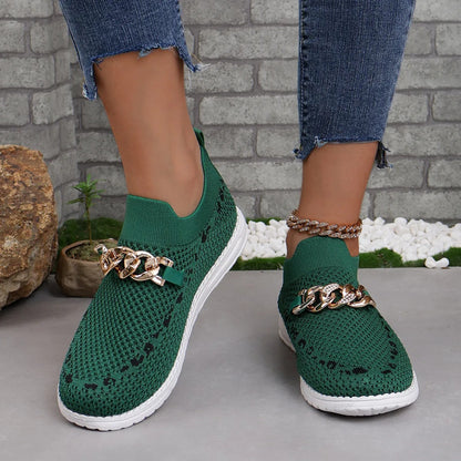Zapatillas Mujer Deportivas Tejido Fresco Con Detalle Metálico