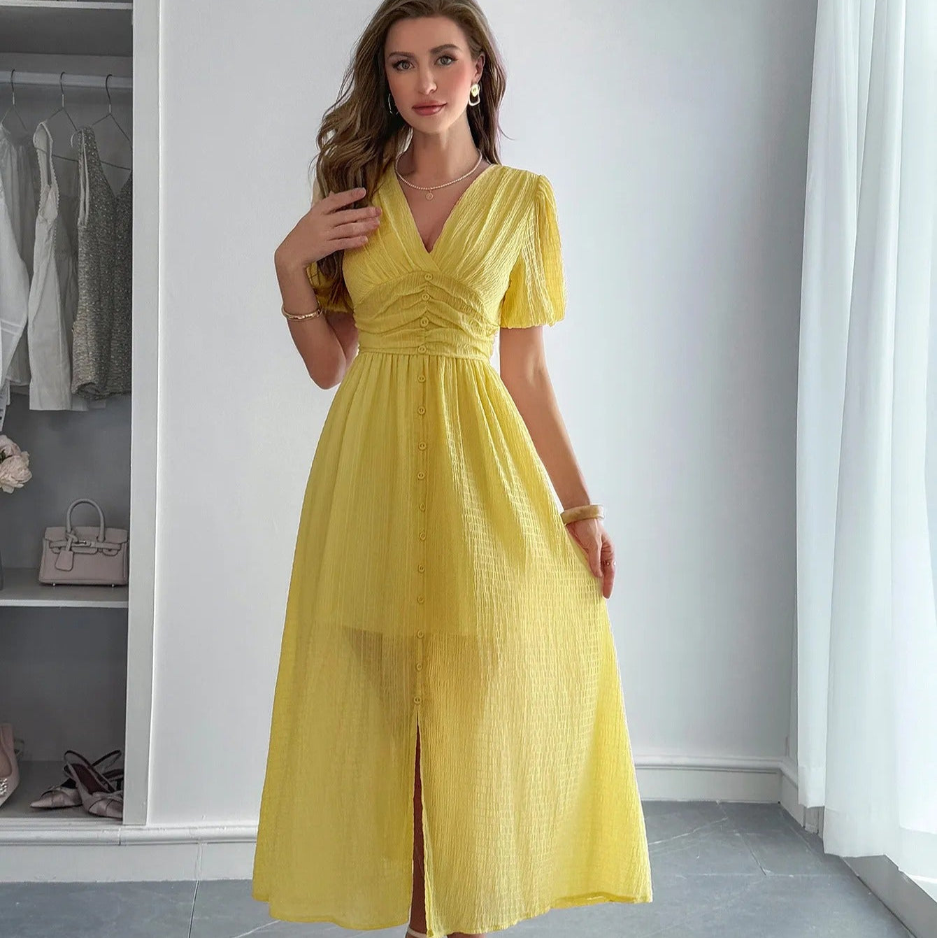 Vestido Elegante Mujer Escote Cruzado Abierto