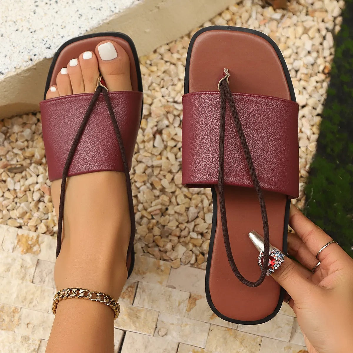 Sandalias Mujer Piel Sintética Estilo Clásico
