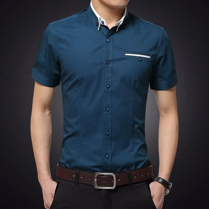 Camisa Hombre Algodón Manga Corta Estrecha - Vestiria