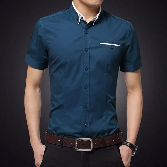 Camisa Hombre Algodón Manga Corta Estrecha - Vestiria