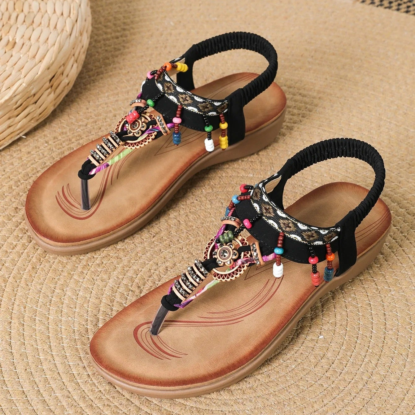 Sandalias Mujer Boho Chic Abalorios Coloridos