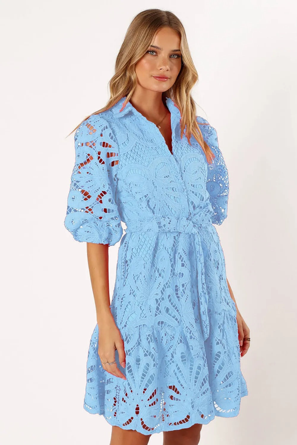Vestido mujer encaje floral manga ancha romántico