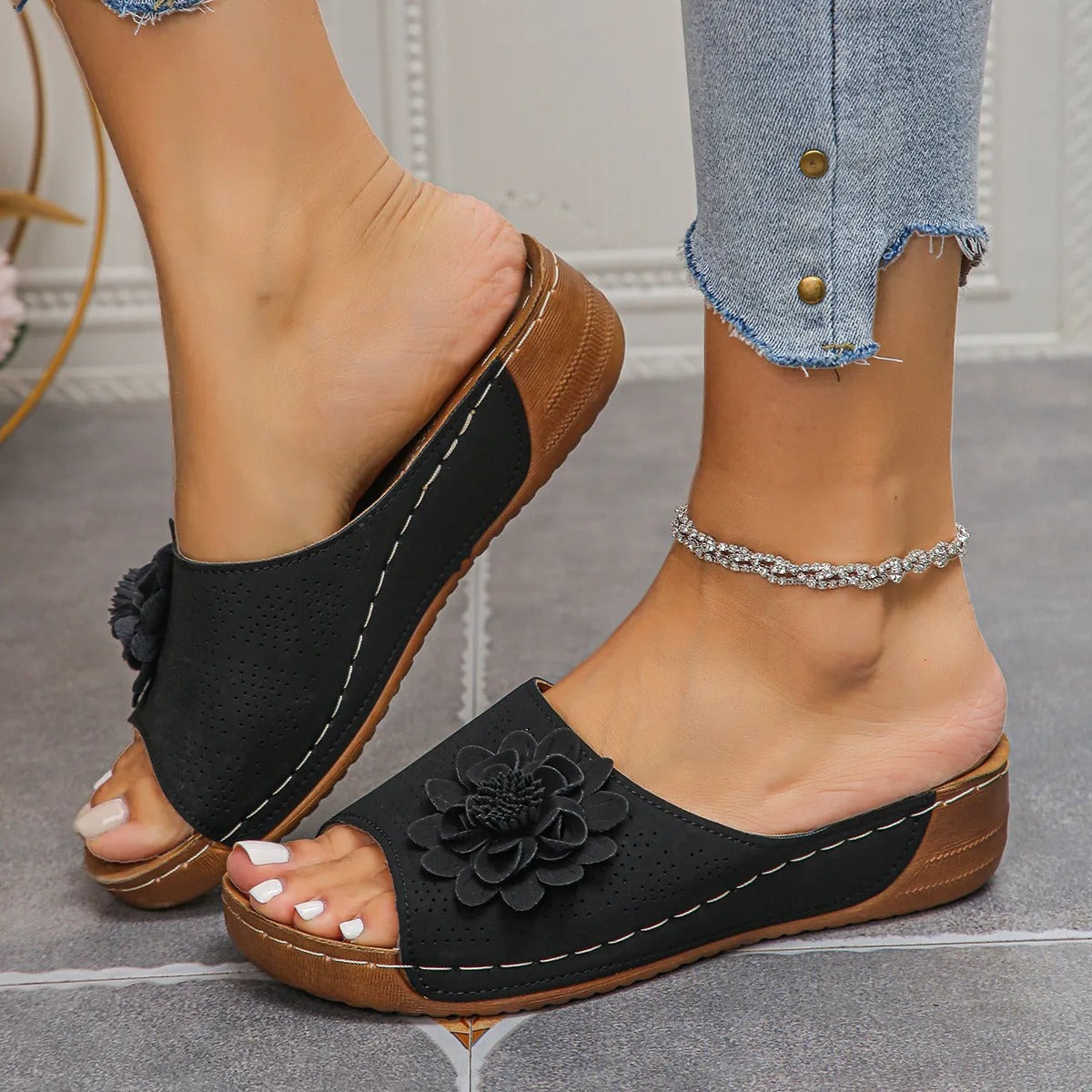 Sandalias Mujer Verano Florales Diseño Perforado
