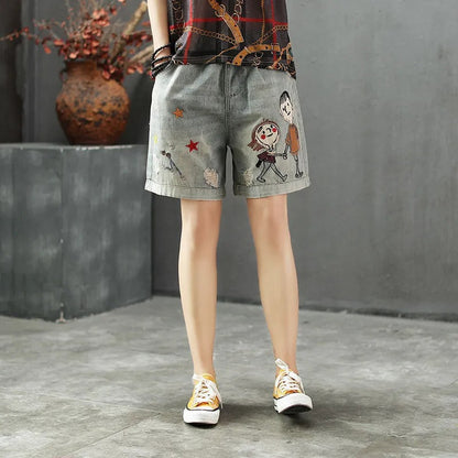 Pantalones cortos vaqueros elásticos con estampado divertido