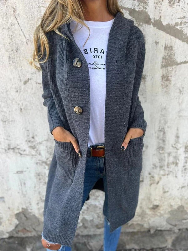 Jersey Largo Con Capucha y Botones Moderno