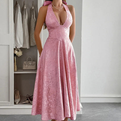Vestido Mujer Midi Elegante Escote Halter