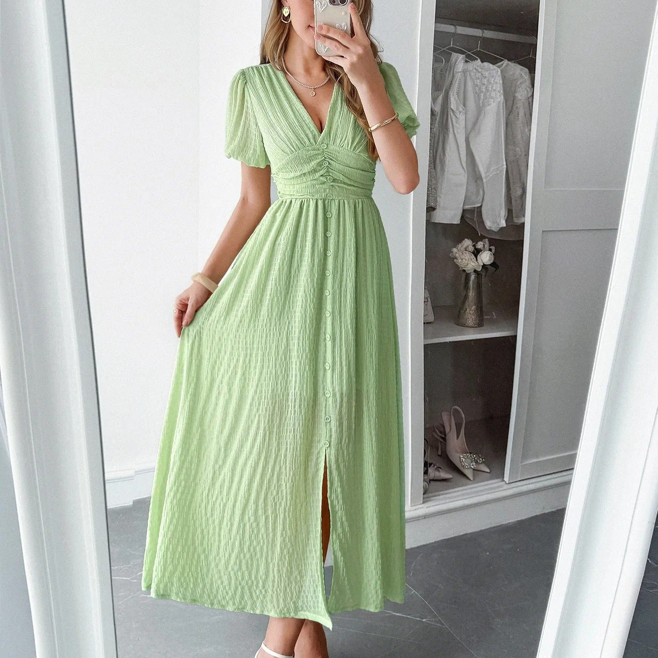 Vestido Elegante Mujer Escote Cruzado Abierto