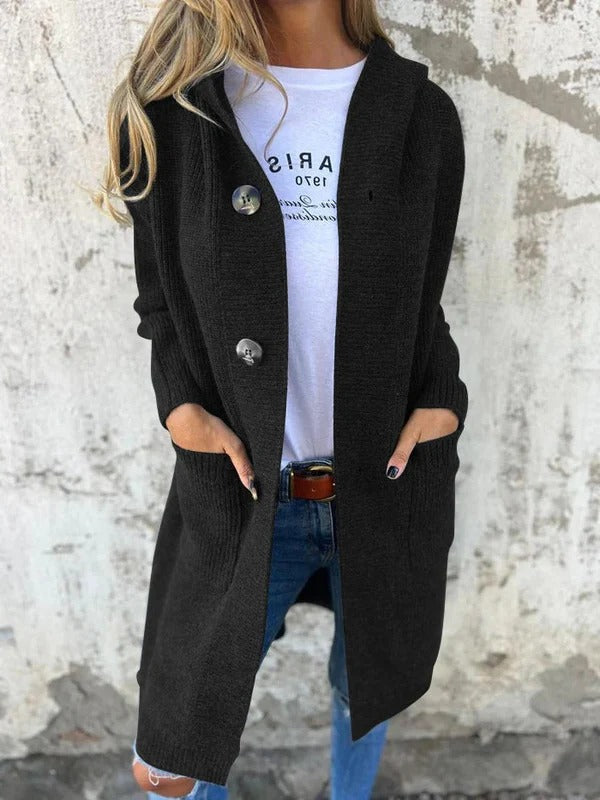 Jersey Largo Con Capucha y Botones Moderno - Vestiria
