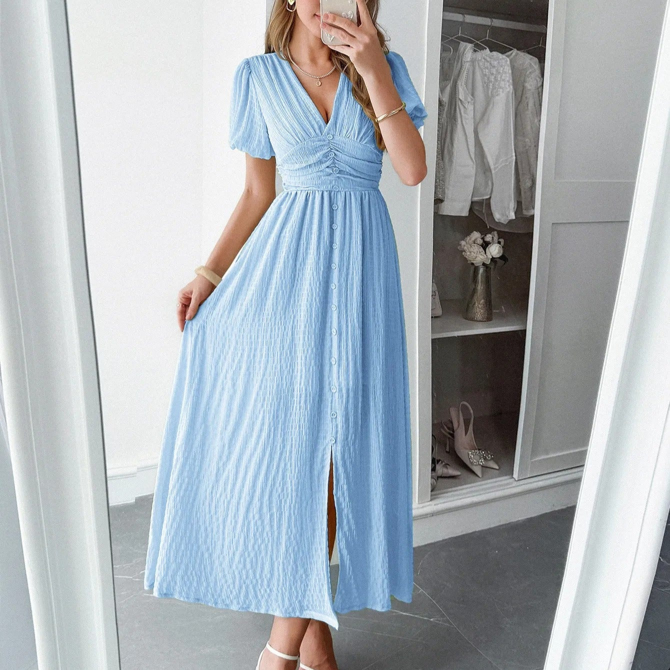 Vestido Elegante Mujer Escote Cruzado Abierto