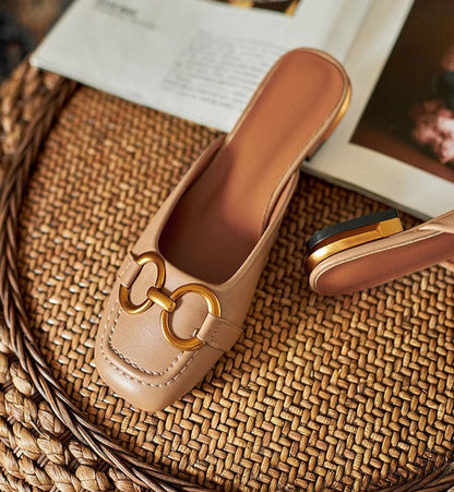 Mule Plana Mujer Sintética Adorno Brillante Elegante