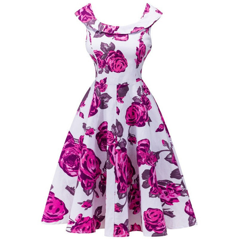 Vestido Mujer Florado Escote Redondo Falda Acampanada - Vestiria