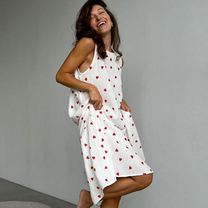Vestido Mujer Estampado Corazones Sin Mangas Verano