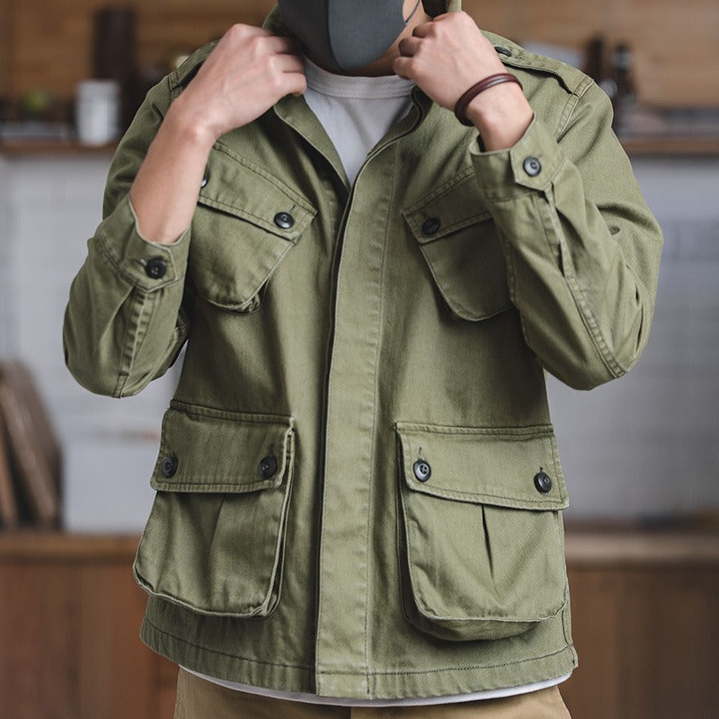 Chaqueta militar hombre cuero con cremallera