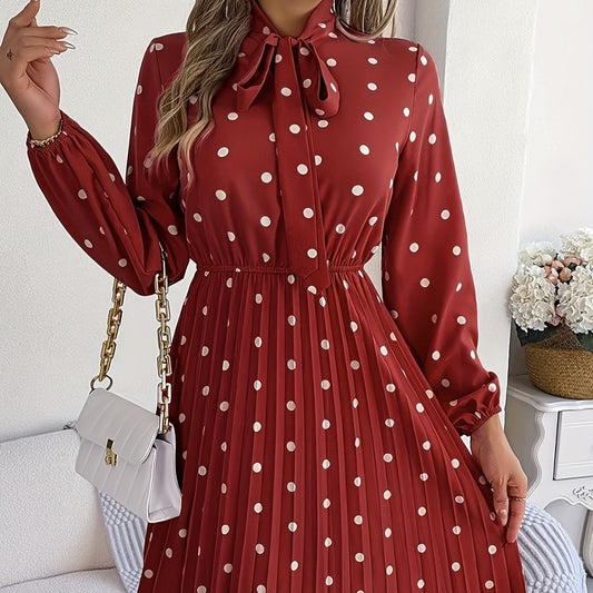 Vestido Mujer Midi Satinado con Estampado de Lunares - Vestiria
