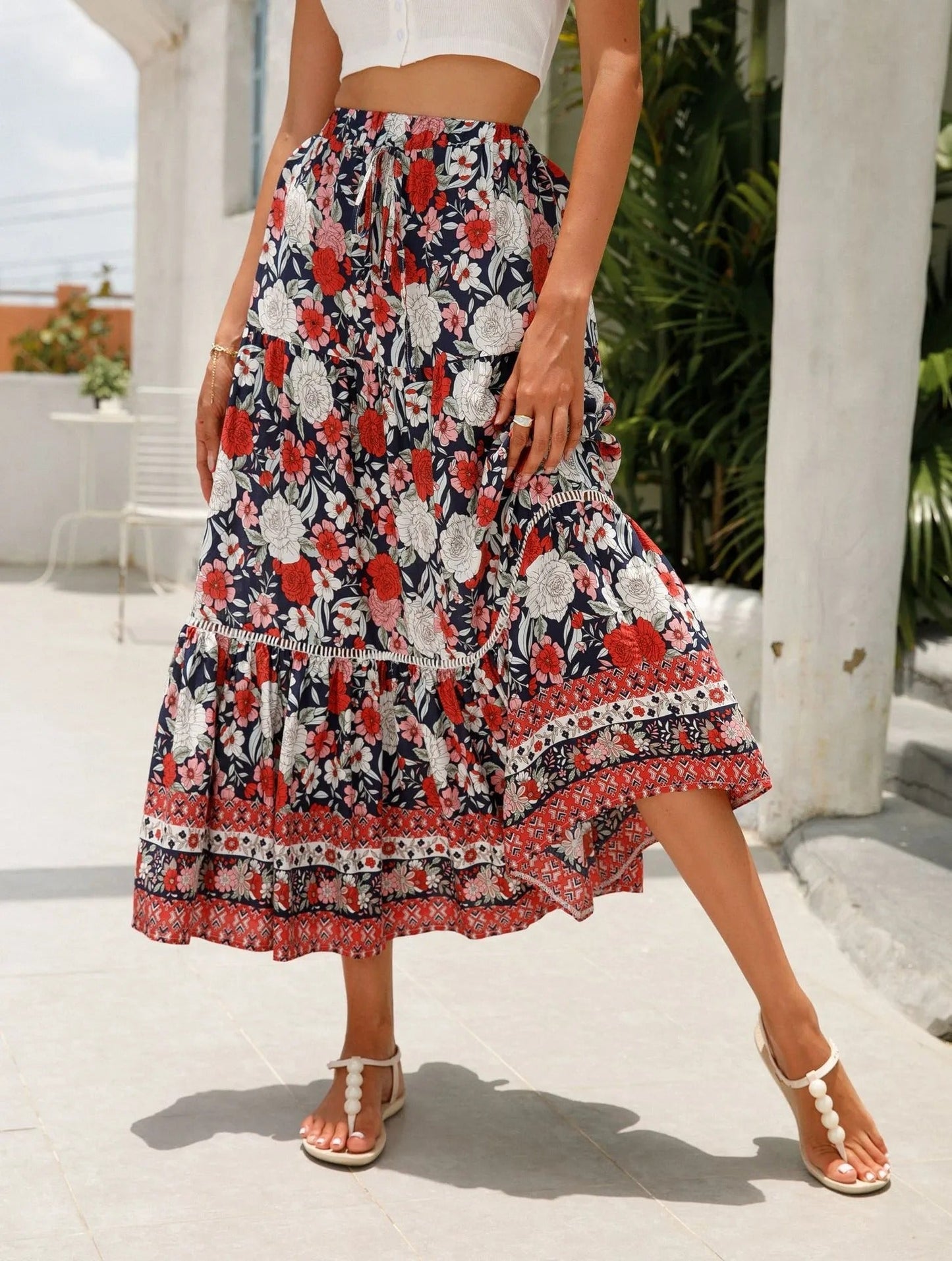 Falda Mujer Estampado Flores Boho Chic