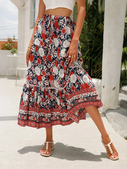 Falda Mujer Estampado Flores Boho Chic