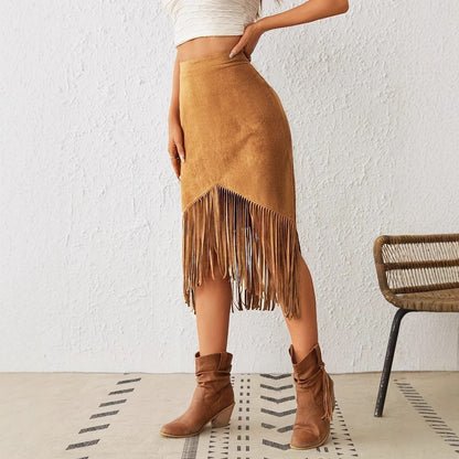Falda Midi Boho Mujer con Flecos Estilo Chic