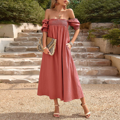 Vestido Boho Largo Escote Bardot Floral - Vestiria