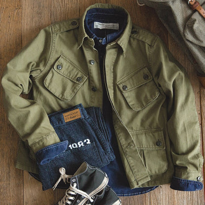 Chaqueta militar hombre cuero con cremallera - Vestiria