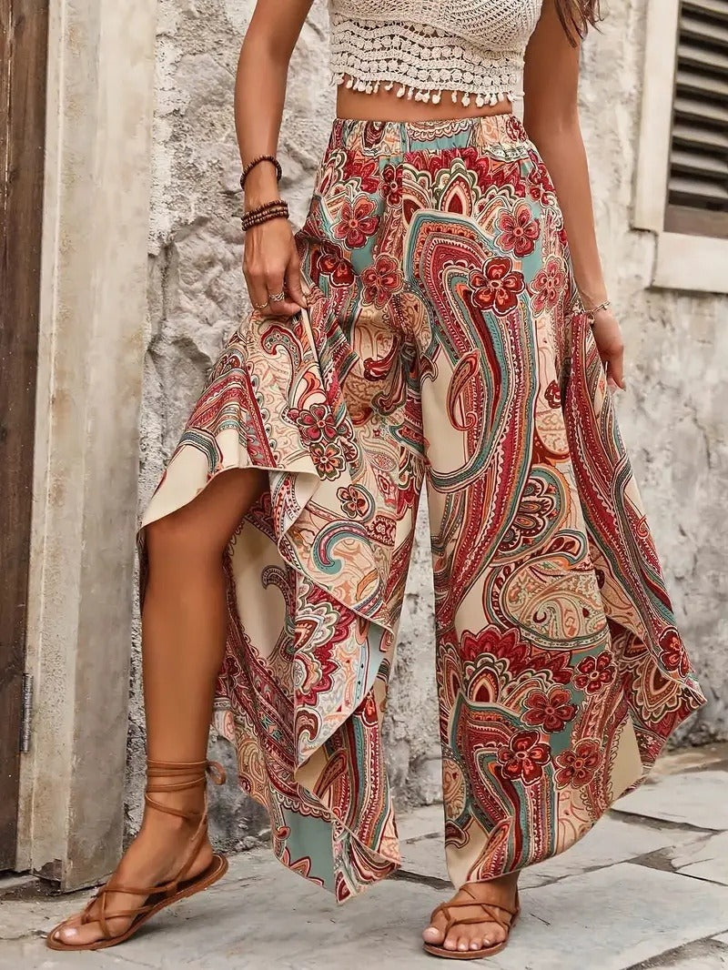 Pantalón mujer amplio estampado floral suelto