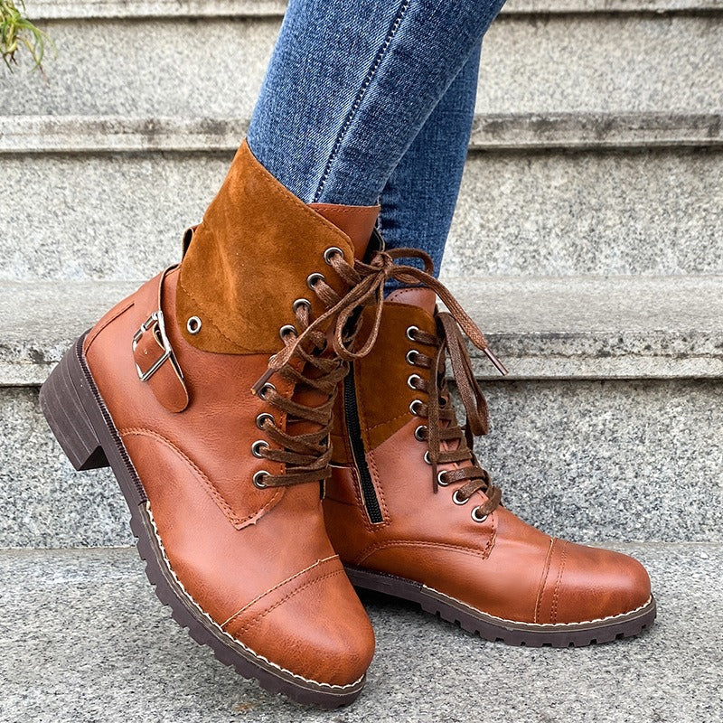 Botas Mujer Cuero Sintético Tobillo Estilo Rústico - Vestiria