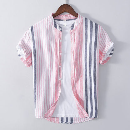 Camisa Hombre Lino Estampado Rayas Clásica