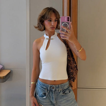 Vestido mujer sin mangas cuello halter elegante - Vestiria