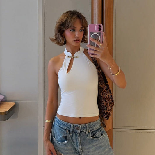 Vestido mujer sin mangas cuello halter elegante - Vestiria