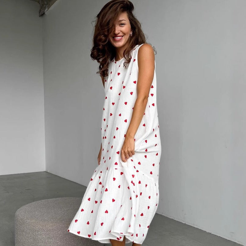 Vestido Mujer Estampado Corazones Sin Mangas Verano - Vestiria