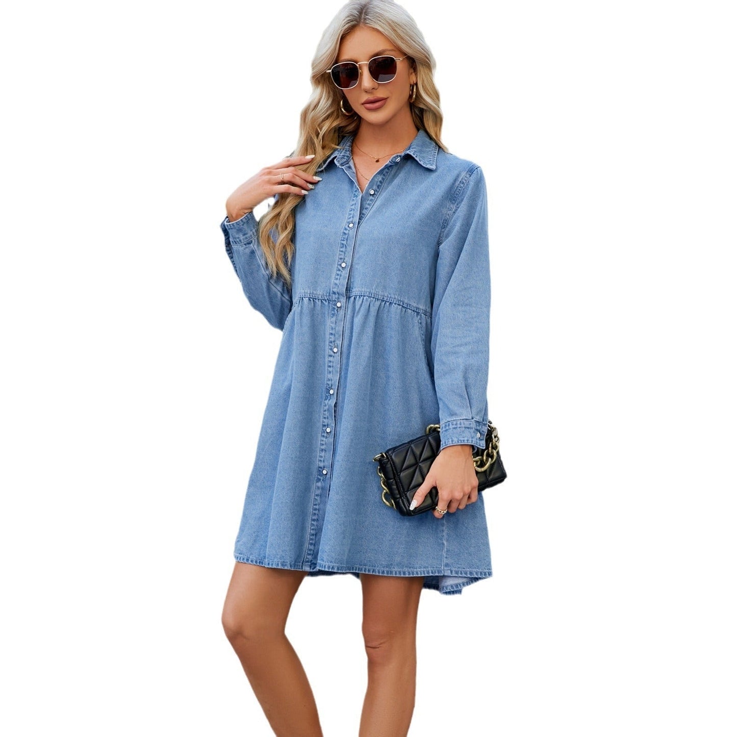 Vestido Denim Corto Mujer Estilo Camisero Casual