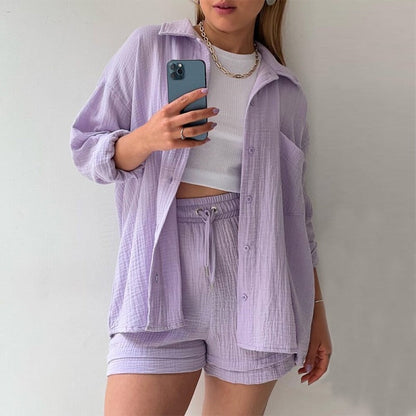 Vestido mujer algodón arrugado conjunto tres piezas