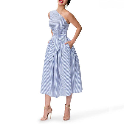 Vestido Mujer Rayas Estrechas Escote Lateral
