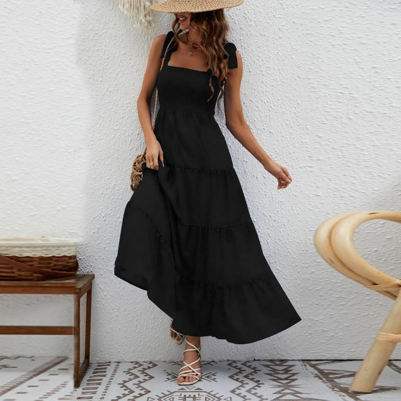 Vestido Mujer Largo Estrellado con Tirantes Anudados