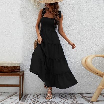 Vestido Mujer Largo Estrellado con Tirantes Anudados