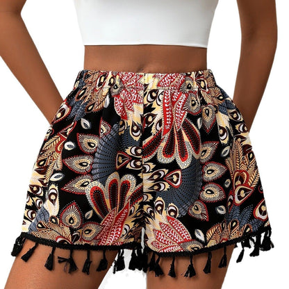 Shorts mujer estampado flores con borlas bohemio