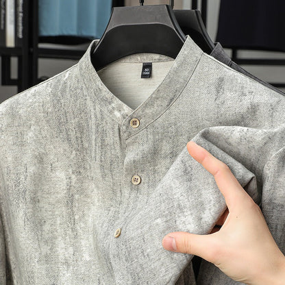 Camisa Hombre Lino Fresca Cuello Mao