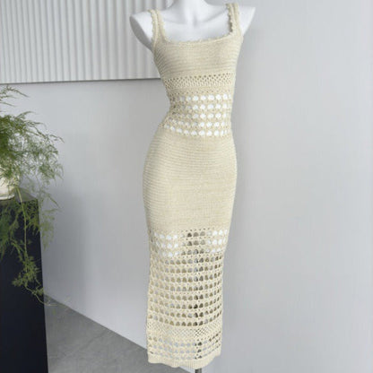 Vestido Punto Calado Cintura Ajustada Elegante