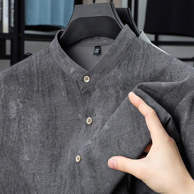 Camisa Hombre Lino Fresca Cuello Mao - Vestiria